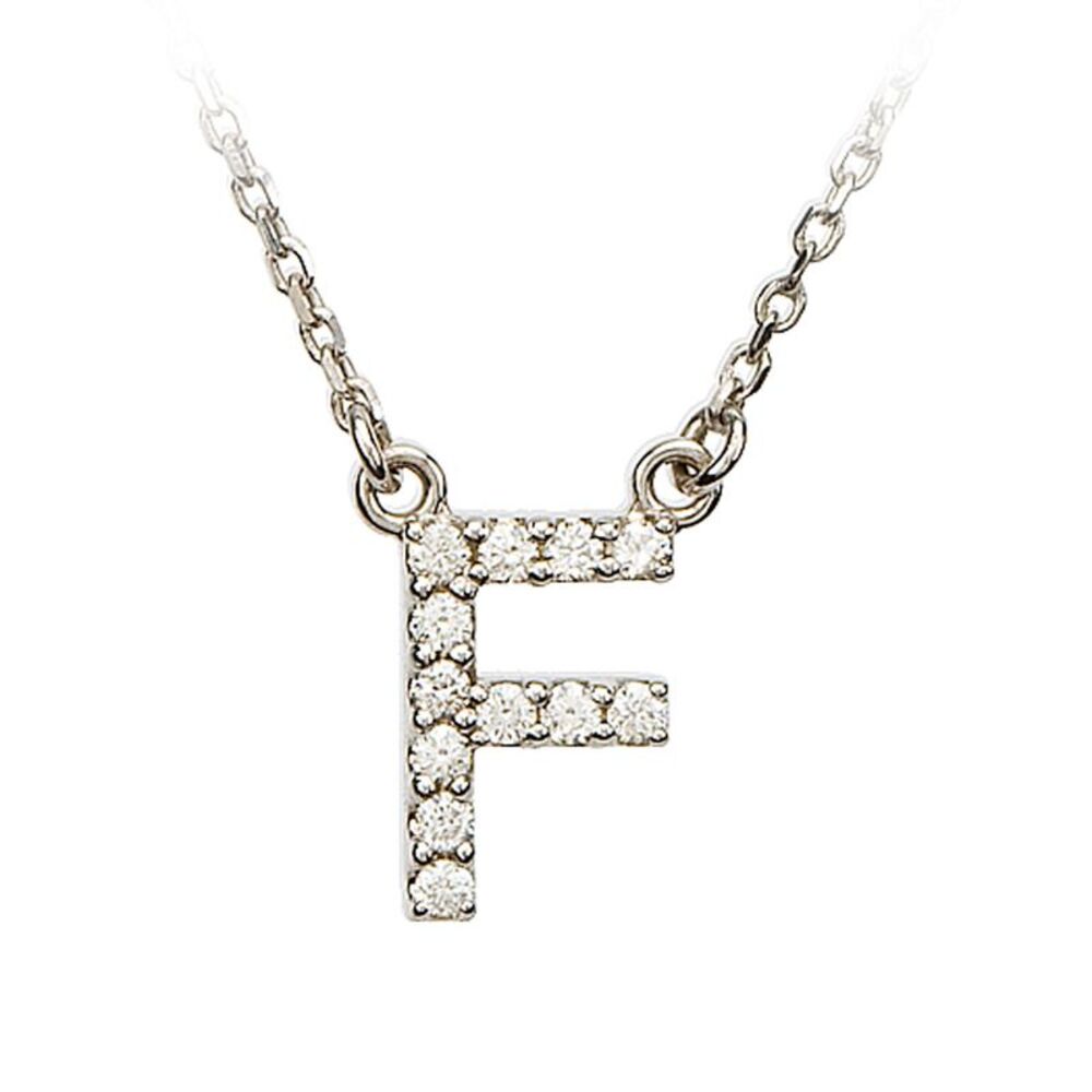 1/8 Cttw Diamond & 14k White Gold Block Initial Necklace, Letter F